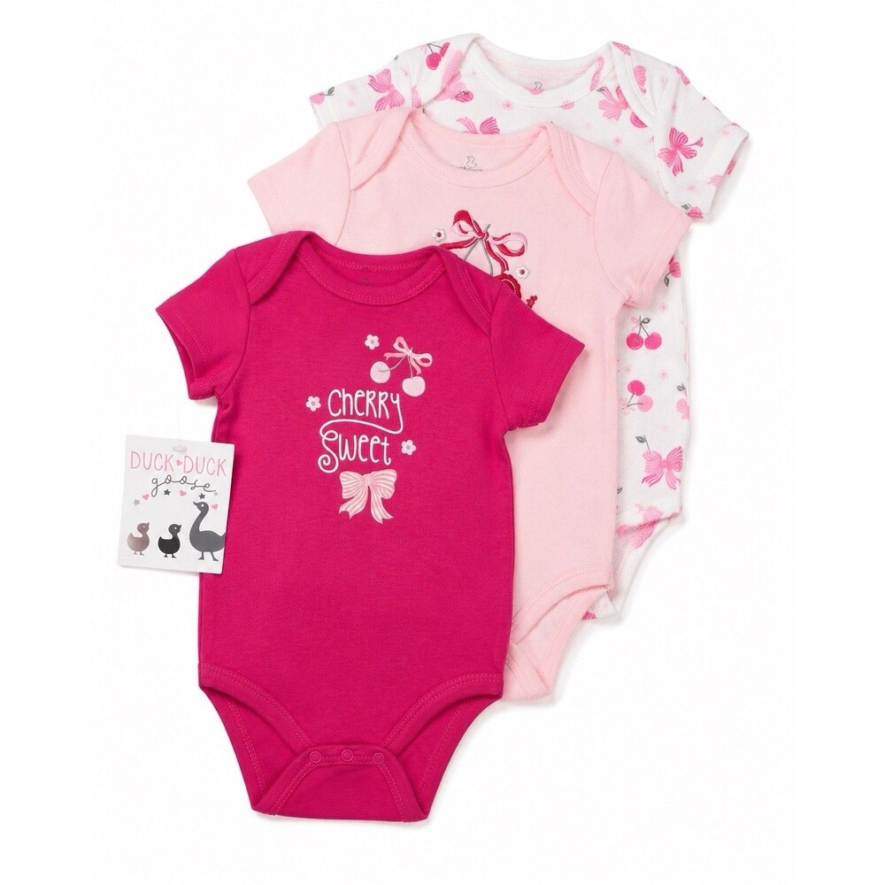 Duck Duck Goose Baby Girl 3 Pc Bodysuit Set Cherry Sweet Pink 6-9M NWT